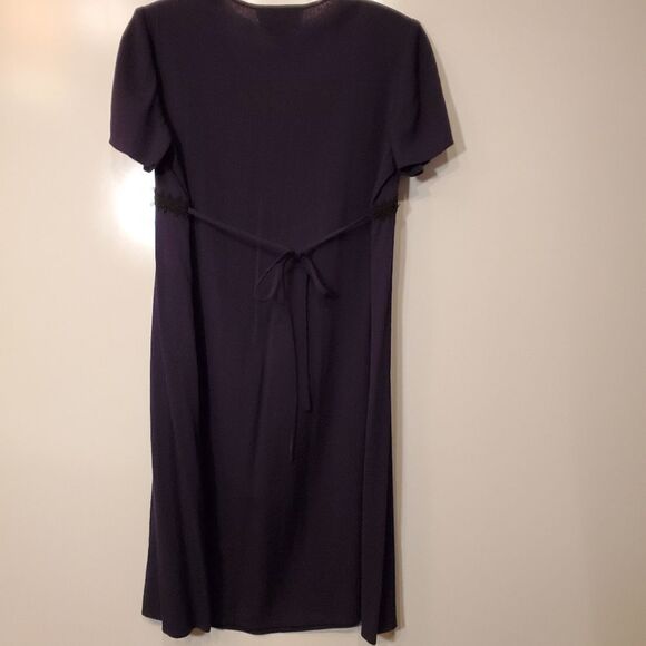 MOTHERHOOD MATERNITY NAVY BLUE + BLACK SHORT SLEEVE TIE WAIST MIDI DRESS small - Picture 5 of 7